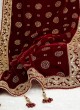 Wedding Velvet Turban And Dupatta In Maroon Color